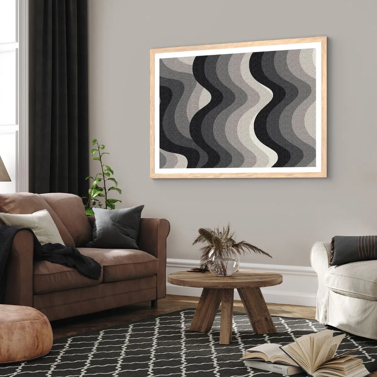 Poster in cornice rovere chiaro - Un'onda dopo l'altra - 100x70 cm