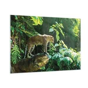 Quadro su vetro - Leopardo su una roccia nella giungla tropicale - 100x70cm - A caccia? - Decorazione murale moderna per soggiorno e camera da letto ARTTOR