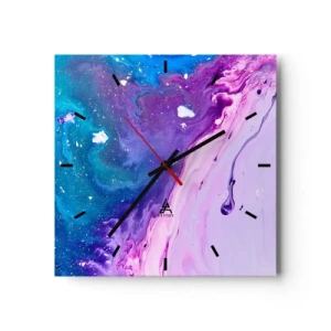 Orologio da parete - Orologio in Vetro - Astrazione nei colori viola e turchese ispirata ai contrasti - 30x30cm - Yin e yang - Decorazione murale moderna per soggiorno e camera da letto ARTTOR