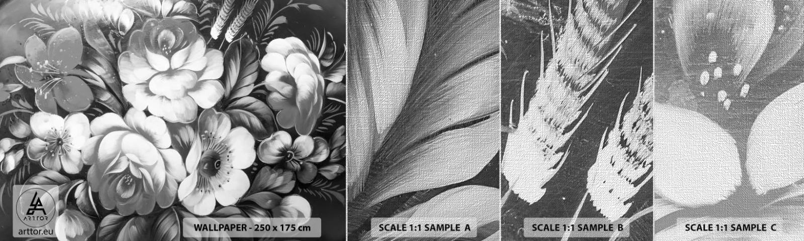 Campione di Fotomurale Premium Canvas - Belli anche in grigio - Astrazione, Fiori, Pezzo - 100x30 cm