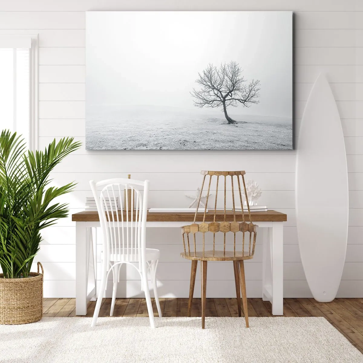 Quadro su tela - Stampe su Tela - Un albero solitario nella nebbia invernale in un campo vuoto - 120x80cm - Contro il nulla - Decorazione murale moderna per soggiorno e camera da letto ARTTOR
