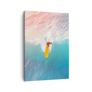 Quadro su tela - Stampe su Tela - Surfista su un'onda in colori pastello - 50x70cm - Il cavaliere dell'oceano - Decorazione murale moderna per soggiorno e camera da letto ARTTOR