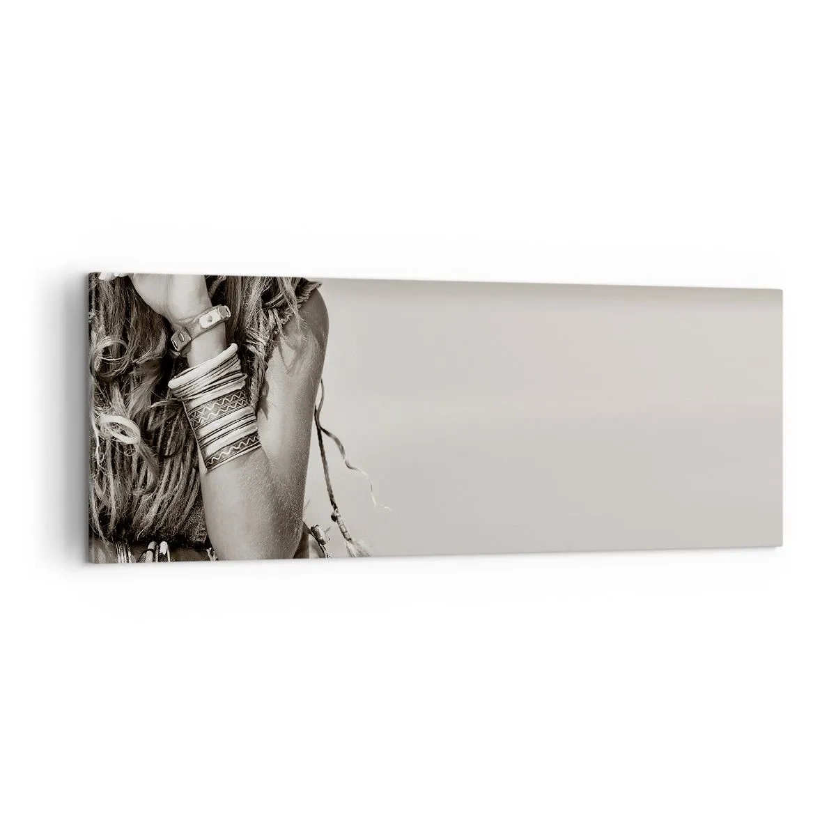 Quadro su tela - Stampe su Tela - Ritratto di una donna boho con gioielli - 140x50cm - Come una ragazza - Decorazione murale moderna per soggiorno e camera da letto ARTTOR