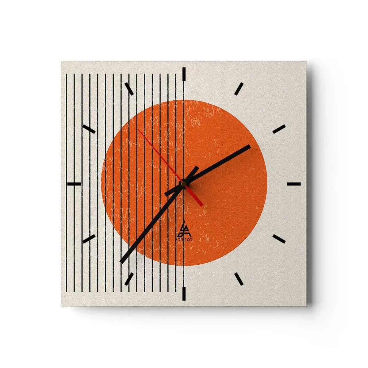 Orologio da parete - Orologio in Vetro - Sole minimalista con linee geometriche - 30x30cm - Sempre il sole - Decorazione murale moderna per soggiorno e camera da letto ARTTOR