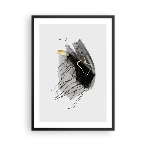 Poster in cornice nera - Una composizione astratta con accenti neri, grigi e dorati. - 50x70cm - In nero e in oro - Decorazione murale moderna per soggiorno e camera da letto ARTTOR