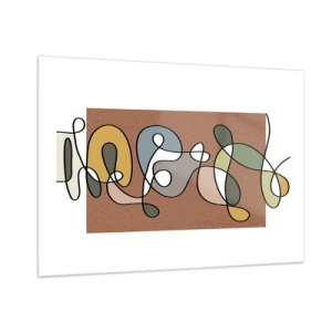 Quadro su vetro - Astrazione colorata con una linea nera su uno sfondo marrone - 100x70cm - Un'astrazione da ridere - Decorazione murale moderna per soggiorno e camera da letto ARTTOR