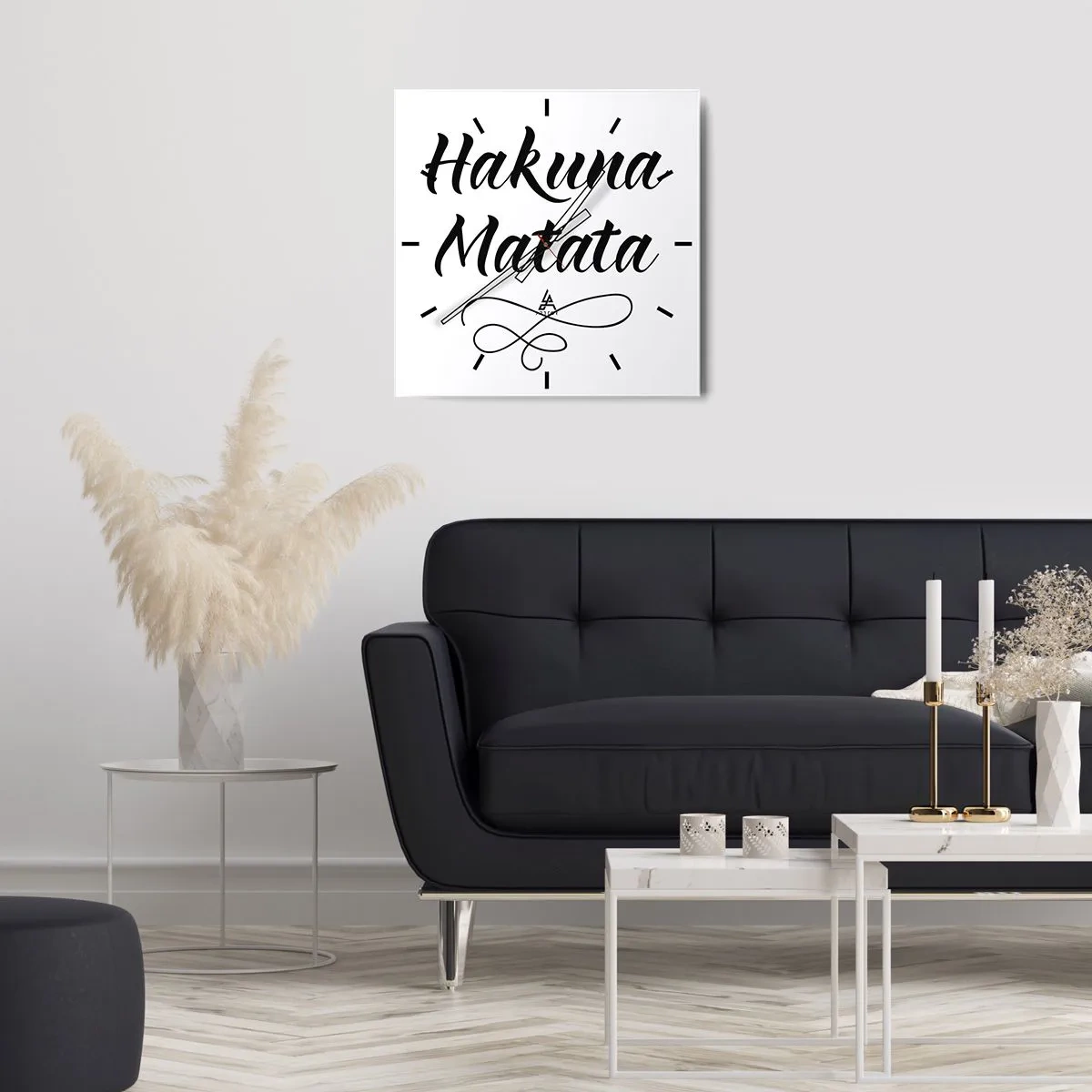 Orologio da parete - Orologio in Vetro - Citazione di Hakuna Matata in un elegante carattere su sfondo bianco - 30x30cm - Il miglior consiglio - Decorazione murale moderna per soggiorno e camera da letto ARTTOR