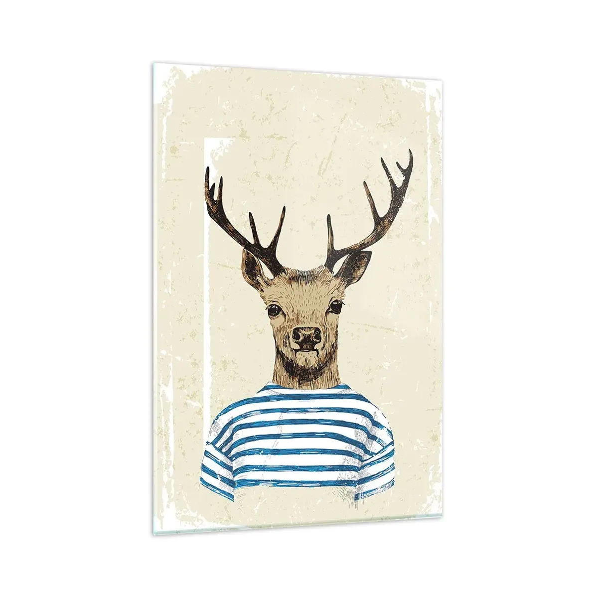 Quadro su vetro - Un cervo con una camicia a righe su uno sfondo chiaro con una trama delicata - 80x120cm - Mi piacciono le camicie a righe! - Decorazione murale moderna per soggiorno e camera da letto ARTTOR