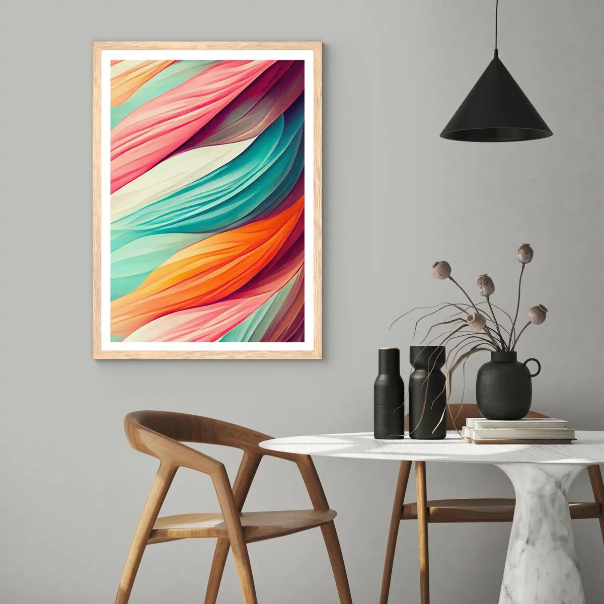 Poster in cornice rovere chiaro - Intreccio arcobaleno - 30x40 cm