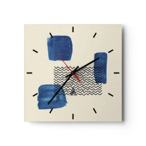 Orologio da parete - Orologio in Vetro - Composizione astratta con macchie blu e linee ondulate - 30x30cm - Quartetto astratto - Decorazione murale moderna per soggiorno e camera da letto ARTTOR