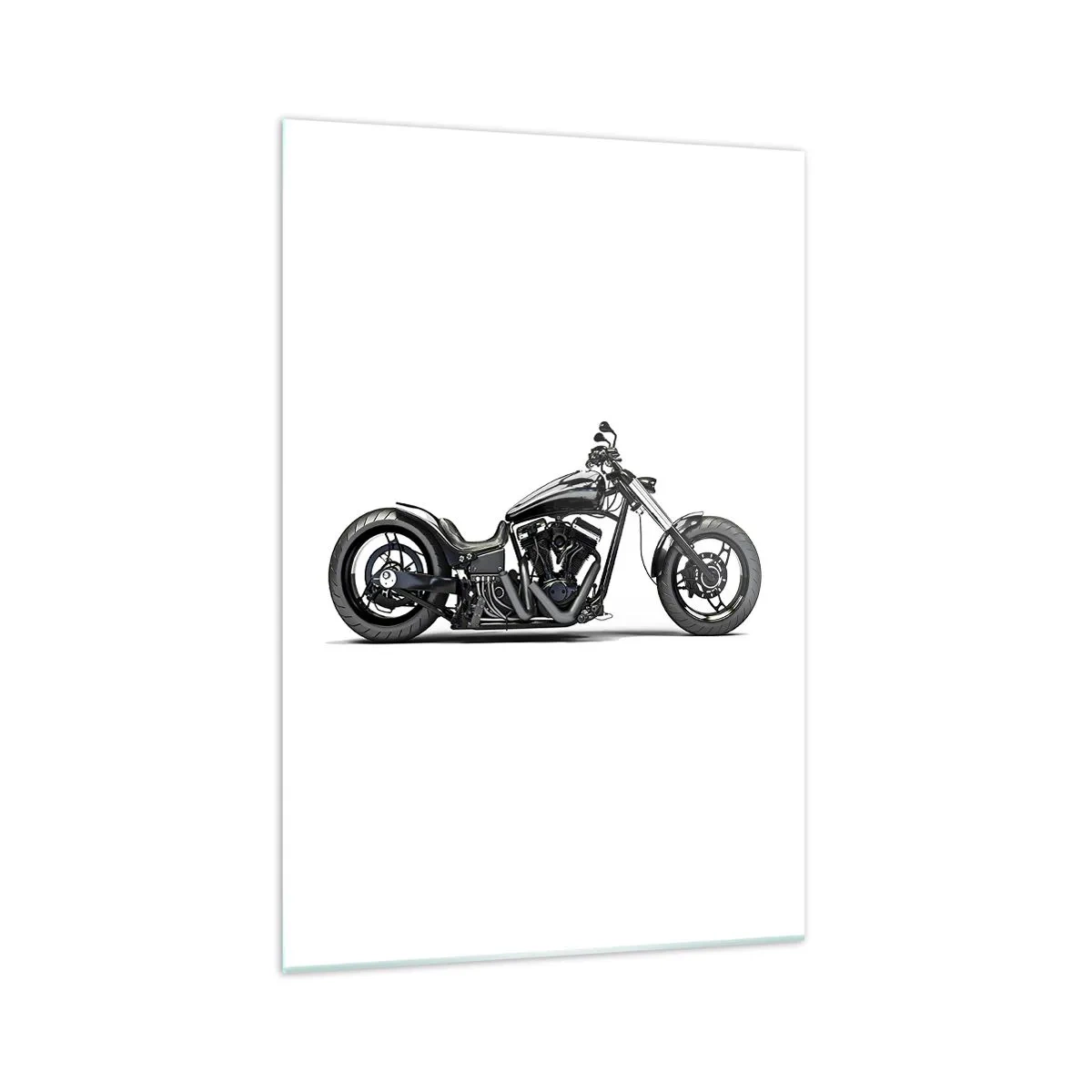 Quadro su vetro - Elegante motocicletta personalizzata nera su sfondo bianco - 70x100cm - Per chi ama la libertà - Decorazione murale moderna per soggiorno e camera da letto ARTTOR