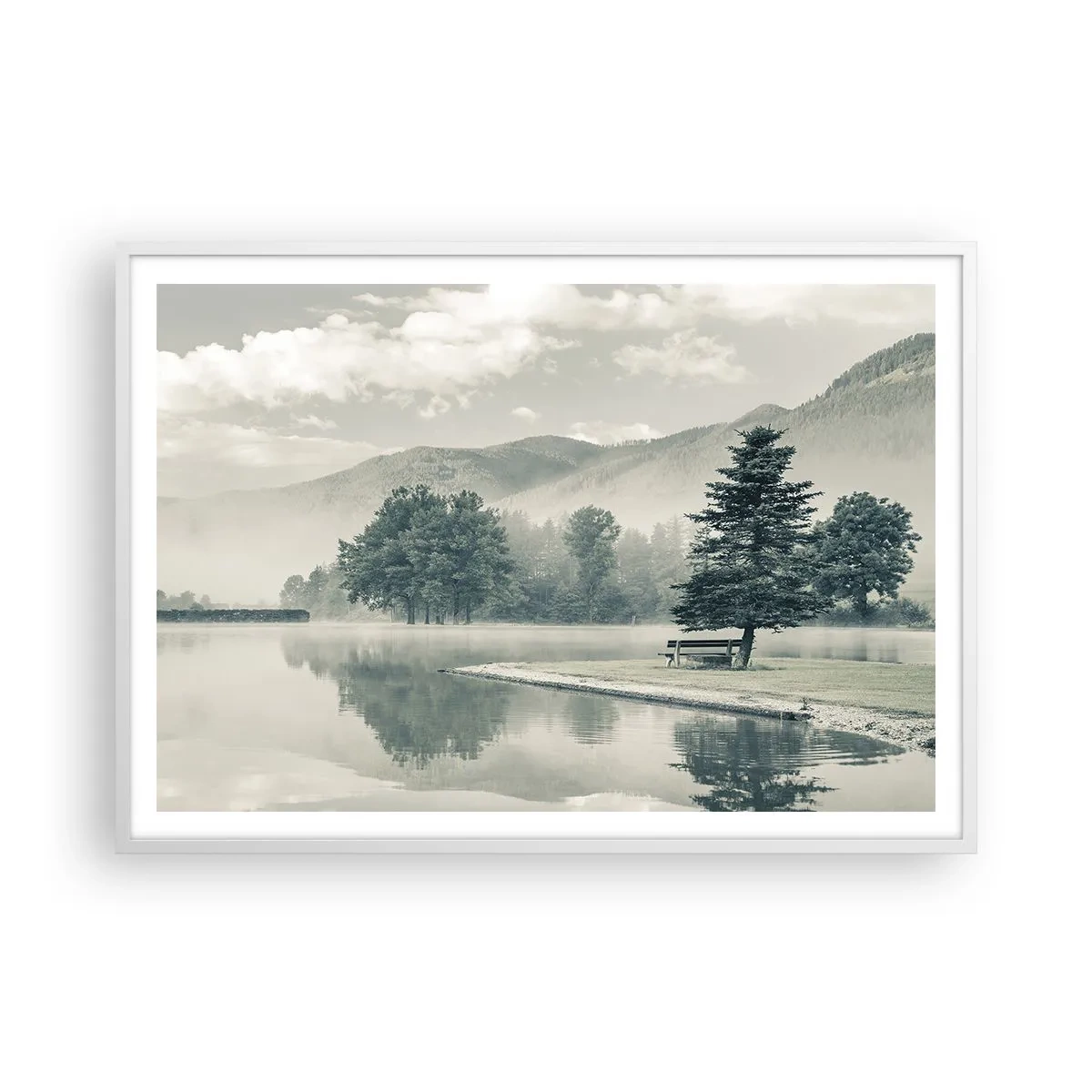 Poster in cornice bianca - Il lago dorme ancora - 100x70 cm