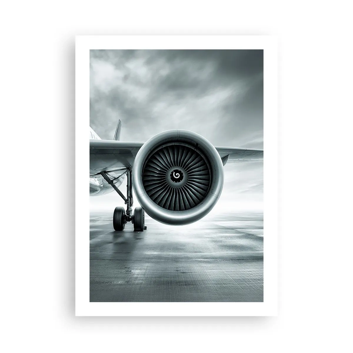 Poster - Un motore a reazione di aereo in toni monocromatici - 50x70cm - C'è la forza! - Decorazione murale moderna per soggiorno e camera da letto ARTTOR