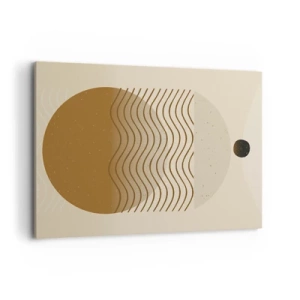 Quadro su tela - Stampe su Tela - Astrazione geometrica con cerchi e linee ondulate in colori caldi. - 100x70cm - Sull'origine delle figure geometriche - Decorazione murale moderna per soggiorno e camera da letto ARTTOR