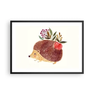 Poster in cornice nera - Un simpatico riccio con una mela e delle piante in stile illustrativo - 70x50cm - E mi vuoi già bene - Decorazione murale moderna per soggiorno e camera da letto ARTTOR