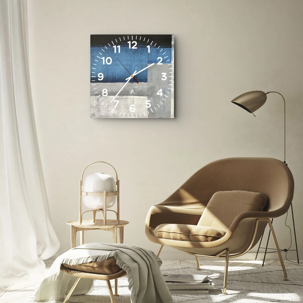 Orologio da parete - Orologio in Vetro - Composizione poetica in grigio e blu - 40x40 cm