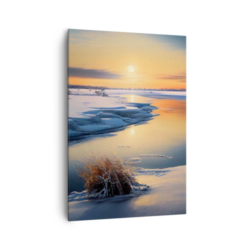Quadro su tela - Stampe su Tela - Paesaggio invernale con un fiume al tramonto - 70x100cm - Tramonto invernale - Decorazione murale moderna per soggiorno e camera da letto ARTTOR