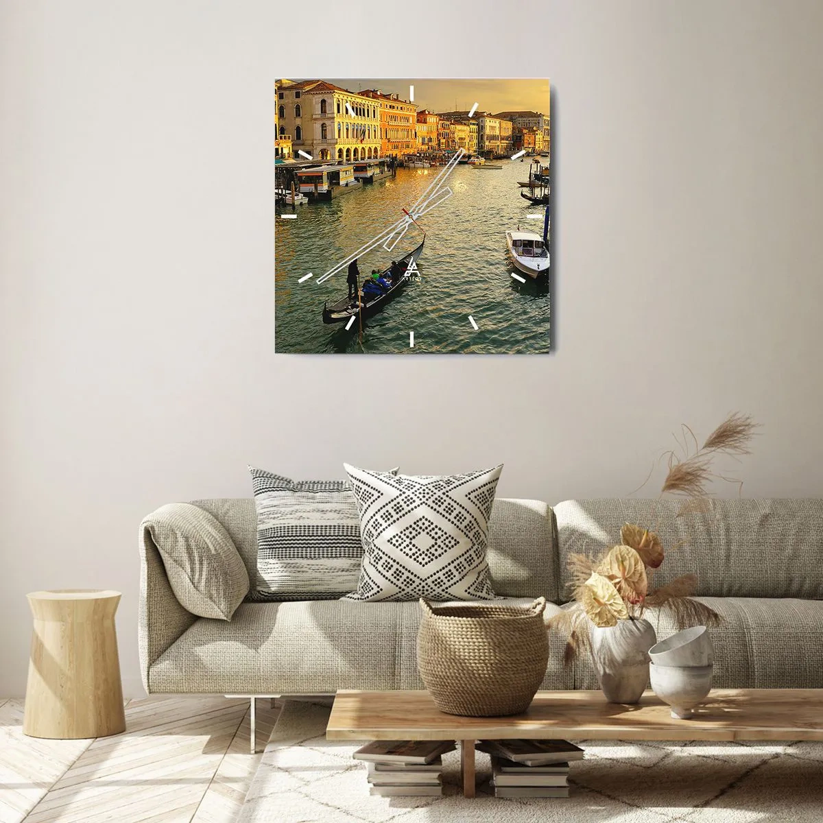 Orologio da parete - Orologio in Vetro - Gondola su un canale di Venezia al tramonto - 30x30cm - Sul lato assolato della strada - Decorazione murale moderna per soggiorno e camera da letto ARTTOR