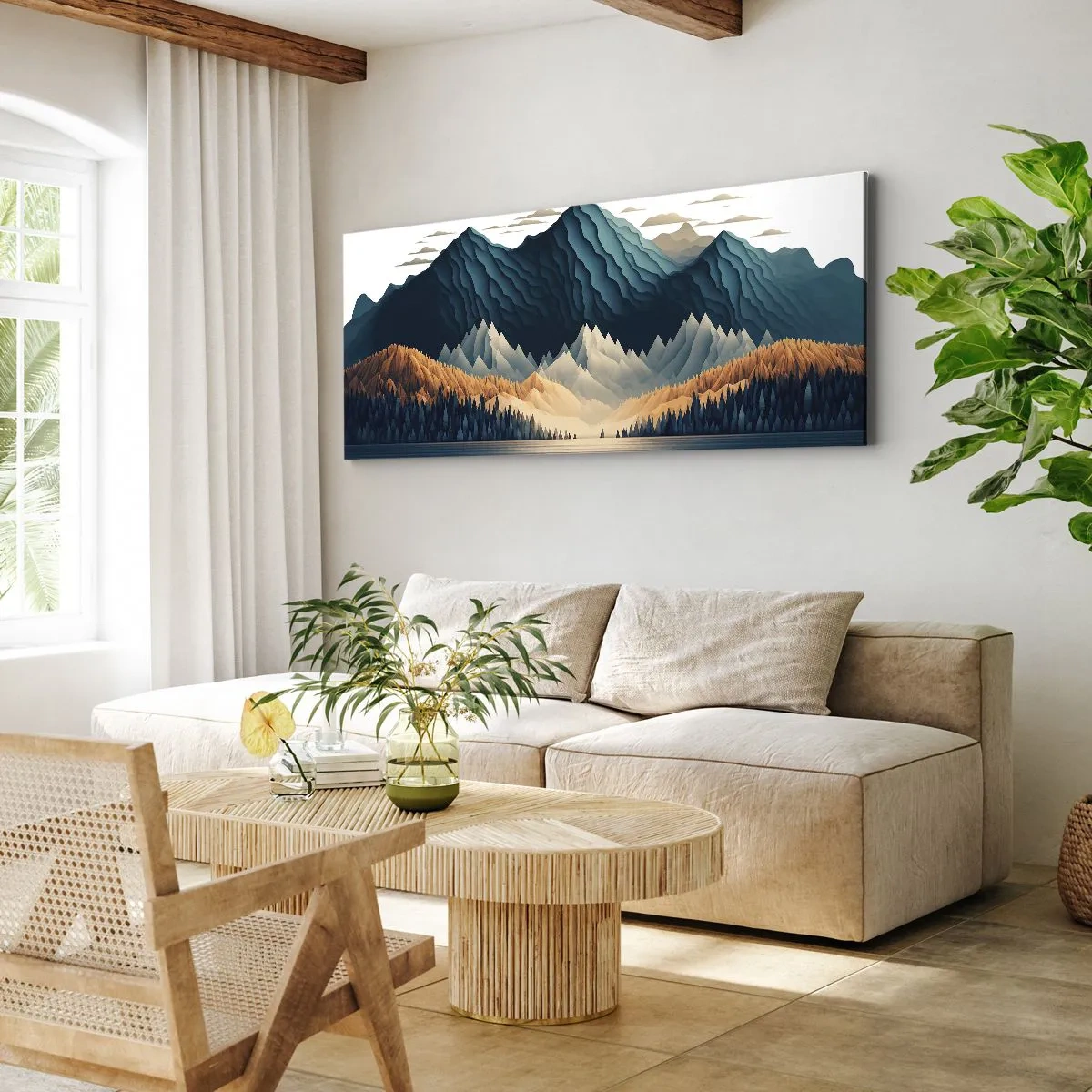 Quadro su tela - Stampe su Tela - Montagne pittoresche sul lago al tramonto - 140x50cm - Perfetto paesaggio montano - Decorazione murale moderna per soggiorno e camera da letto ARTTOR