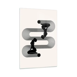 Quadro su vetro - Sagome nere con linee geometriche su sfondo chiaro - 80x120cm - Simmetria sensuale - Decorazione murale moderna per soggiorno e camera da letto ARTTOR