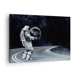 Quadro su tela - Stampe su Tela - Astronauta con la Terra contro il cielo stellato - 70x50cm - Sulla Via Lattea - Decorazione murale moderna per soggiorno e camera da letto ARTTOR