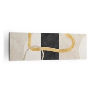 Quadro su tela - Stampe su Tela - Un design minimalista con forme ad anello in oro e nero. - 160x50cm - Forme intrecciate - Decorazione murale moderna per soggiorno e camera da letto ARTTOR