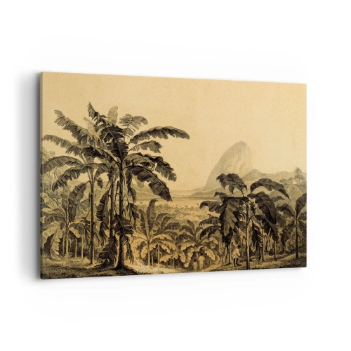 Quadro su tela - Stampe su Tela - Disegno di alberi di banana su uno sfondo di paesaggio tropicale - 120x80cm - Nel clima coloniale - Decorazione murale moderna per soggiorno e camera da letto ARTTOR