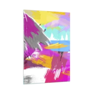 Quadro su vetro - Astrazione colorata con pennellate dinamiche - 50x70cm - Pennellata dopo pennellata - Decorazione murale moderna per soggiorno e camera da letto ARTTOR