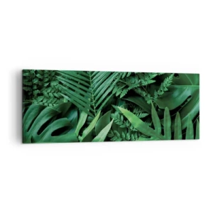 Quadro su tela - Stampe su Tela - Foglie tropicali verdi in una composizione densa e naturale - 140x50cm - Avvolti nel verde - Decorazione murale moderna per soggiorno e camera da letto ARTTOR