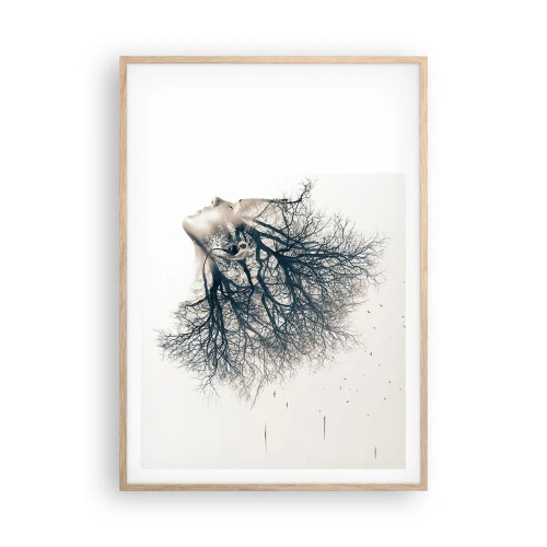 Poster in cornice rovere chiaro - In ascolto del sussurro dell'albero - 70x100 cm