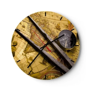 Orologio da parete - Orologio in Vetro - Mappa antica con bussola e bussola - 30x30cm - Dove sono questi tesori? - Decorazione murale moderna per soggiorno, cucina e camera da letto ARTTOR