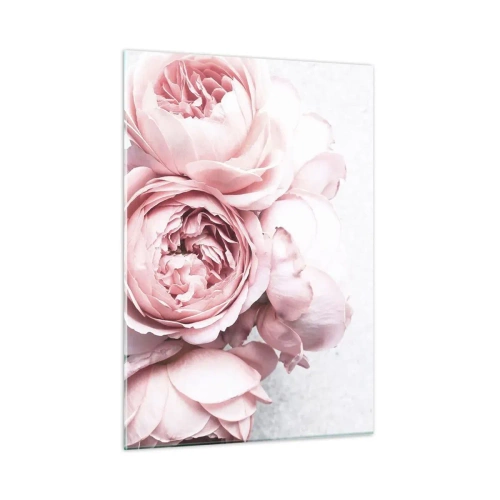 Quadro su vetro - Primo piano di fiori di peonia rosa in luce soffusa - 50x70cm - Per i romantici - Decorazione murale moderna per soggiorno e camera da letto ARTTOR