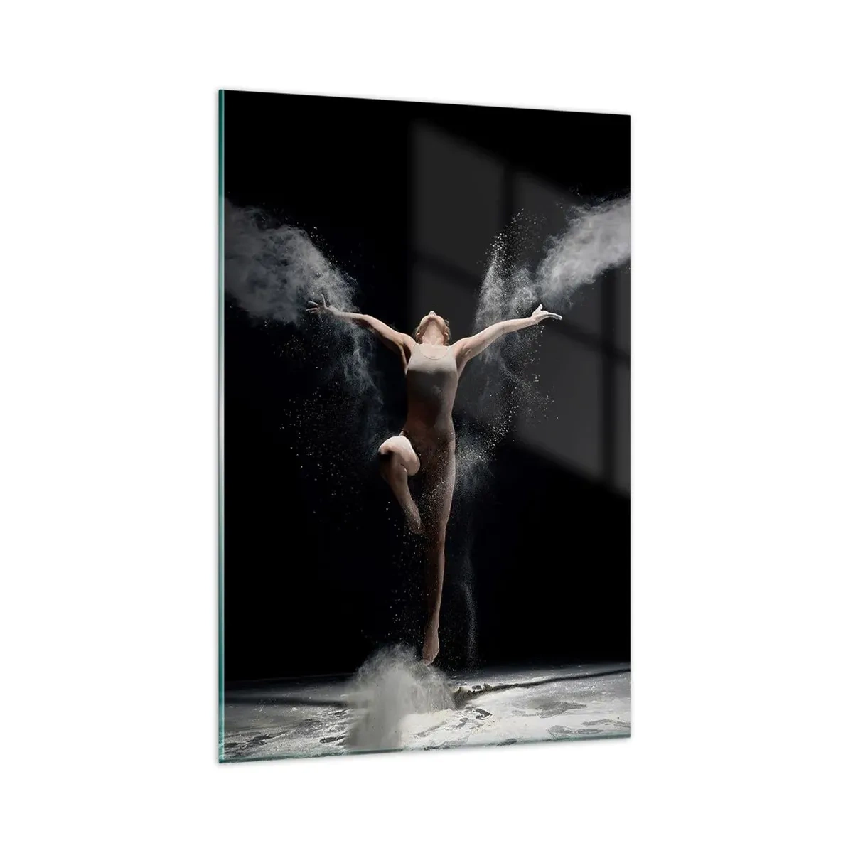 Quadro su vetro - Una ballerina in movimento con un sorprendente effetto polvere su uno sfondo nero - 80x120cm - Gli elfi esistono - Decorazione murale moderna per soggiorno e camera da letto ARTTOR