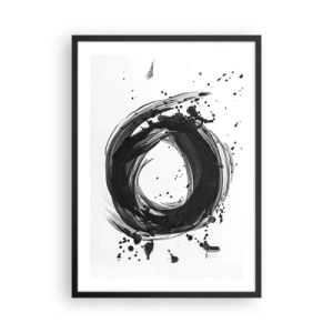 Poster in cornice nera - Cerchio astratto in bianco e nero con punti dinamici - 50x70cm - Il vortice della creazione - Decorazione murale moderna per soggiorno e camera da letto ARTTOR