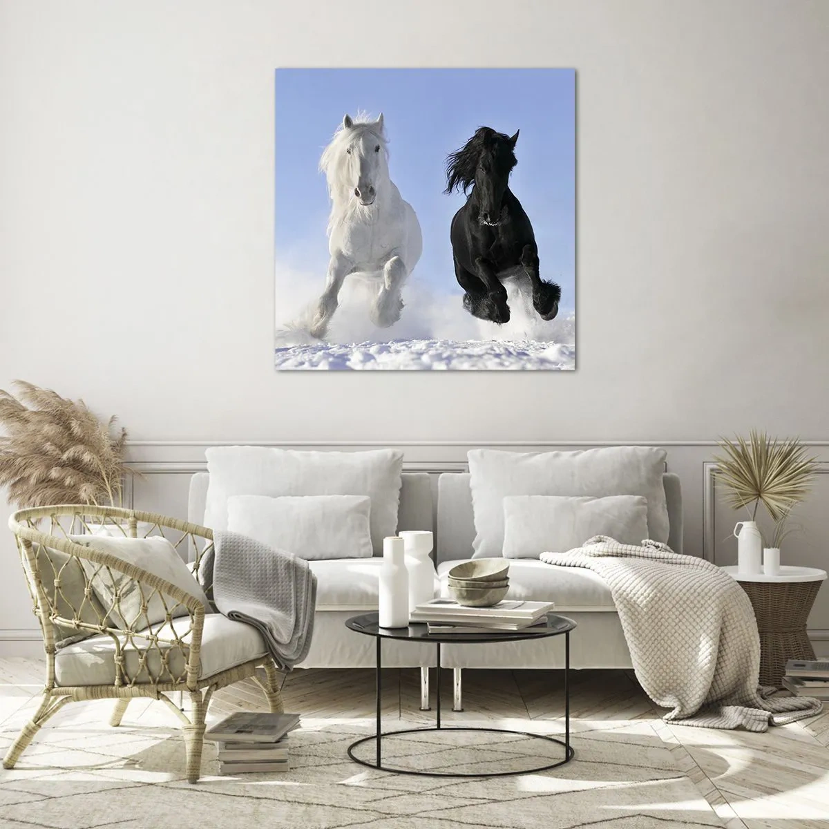 Quadro su vetro - Galoppo in bianco e nero - 60x60 cm