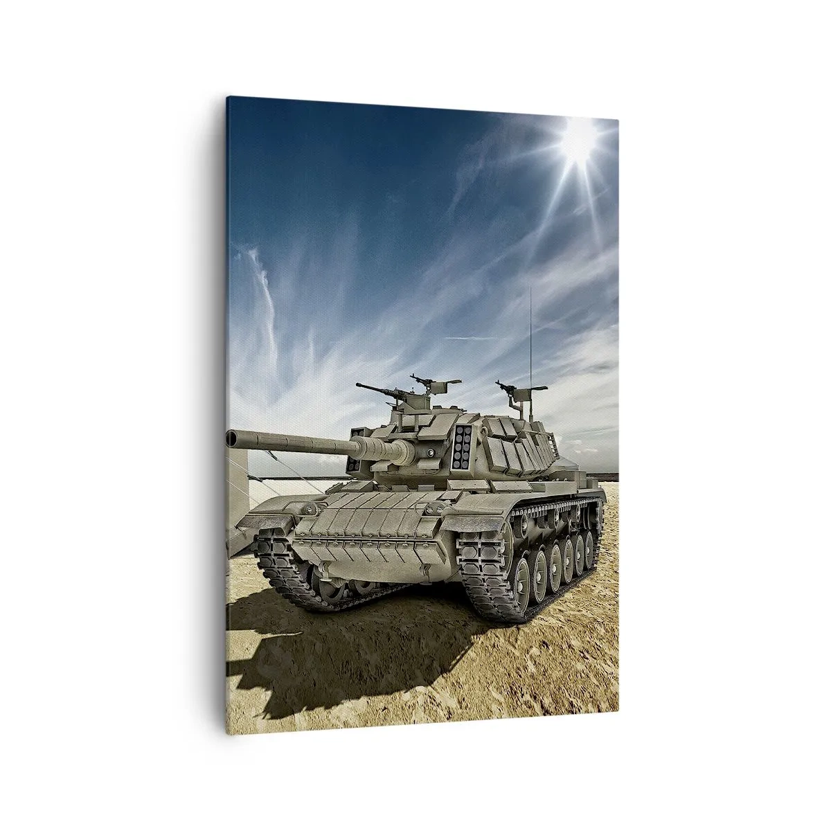 Quadro su tela - Stampe su Tela - Un carro armato accanto a una tenda militare in una zona desertica - 70x100cm - Sogno militare - Decorazione murale moderna per soggiorno e camera da letto ARTTOR