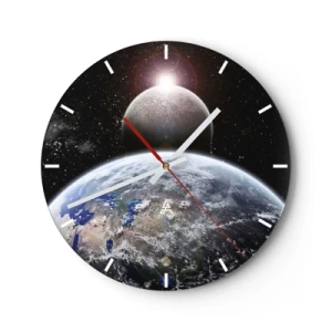 Orologio da parete - Orologio in Vetro - Terra e Luna nello spazio - 30x30cm - Paesaggio cosmico: sorgere del sole - Decorazione murale moderna per soggiorno, cucina e camera da letto ARTTOR