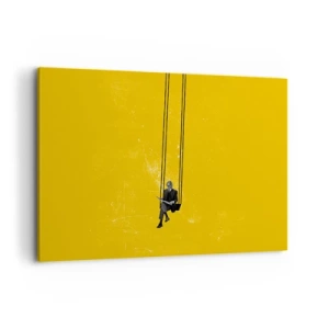 Quadro su tela - Stampe su Tela - Una persona su un'altalena su uno sfondo di un giallo intenso - 120x80cm - Un giorno come tanti - Decorazione murale moderna per soggiorno e camera da letto ARTTOR
