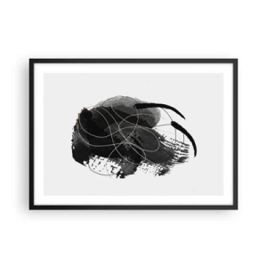 Poster in cornice nera - Astrazione in nero e oro su sfondo bianco - 70x50cm - Nato dal nero - Decorazione murale moderna per soggiorno e camera da letto ARTTOR