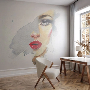 Fotomurali Premium Canvas - Riflesso in una goccia d'acqua - Volto di donna, Donna, labbra rosse - 200x140 cm