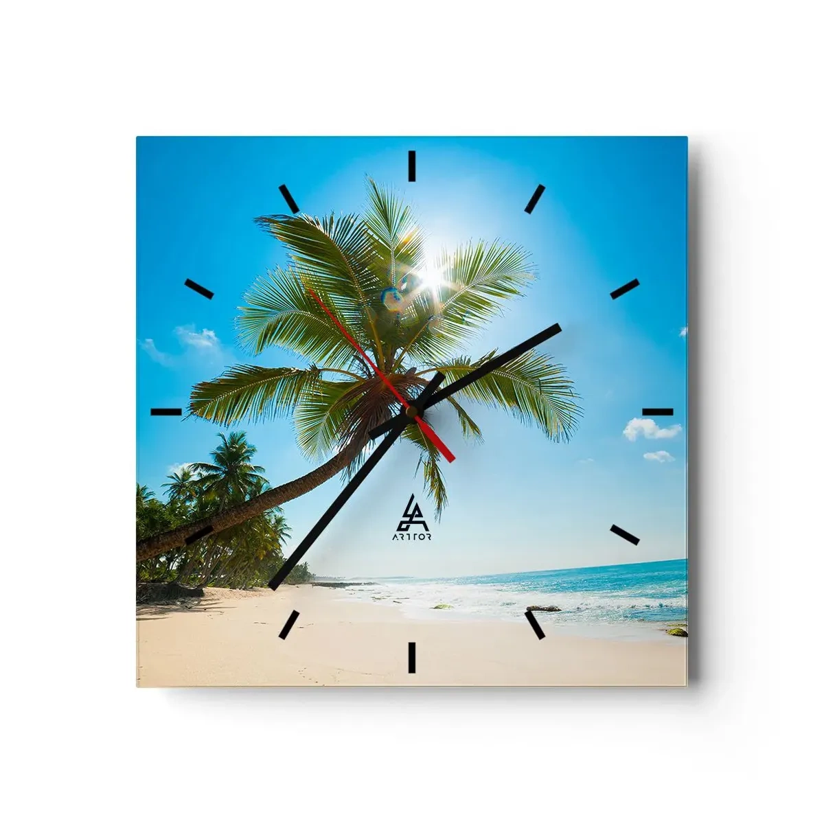 Orologio da parete - Orologio in Vetro - Una spiaggia con palme in un paesaggio tropicale - 30x30cm - Non farlo vedere a nessuno - Decorazione murale moderna per soggiorno e camera da letto ARTTOR
