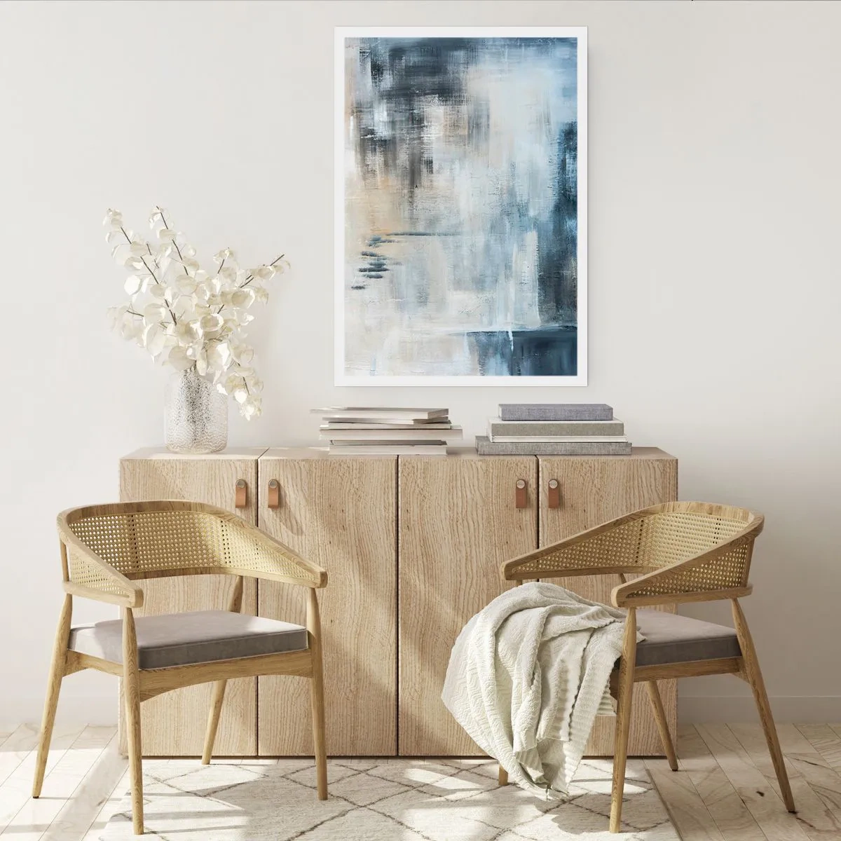 Poster - Composizione astratta nei toni del blu e del beige - 50x70cm - Coperti dal blu - Decorazione murale moderna per soggiorno e camera da letto ARTTOR