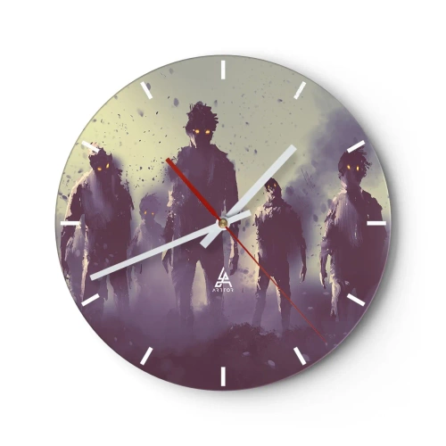 Orologio da parete - Orologio in Vetro - Figure scure su uno sfondo nebbioso - 30x30cm - Attenzione! Arrivano - Decorazione murale moderna per soggiorno, cucina e camera da letto ARTTOR