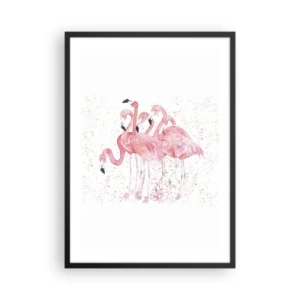 Poster in cornice nera - Un gruppo di fenicotteri rosa su uno sfondo bianco - 50x70cm - Gruppo in rosa - Decorazione murale moderna per soggiorno e camera da letto ARTTOR