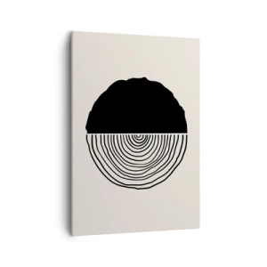 Quadro su tela - Stampe su Tela - Un motivo astratto in bianco e nero ispirato a una sezione trasversale di legno con una divisione geometrica. - 50x70cm - A metà - Decorazione murale moderna per soggiorno e camera da letto ARTTOR