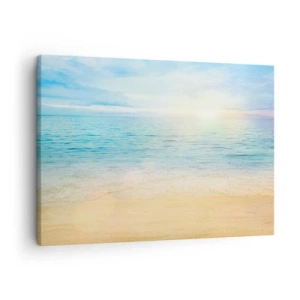 Quadro su tela - Stampe su Tela - Una spiaggia con mare turchese e cielo limpido - 70x50cm - Il grande blu - Decorazione murale moderna per soggiorno e camera da letto ARTTOR