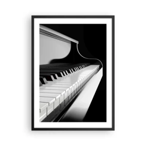 Poster in cornice nera - Primo piano in bianco e nero della tastiera di un pianoforte - 50x70cm - Armonia di forme e colori - Decorazione murale moderna per soggiorno e camera da letto ARTTOR