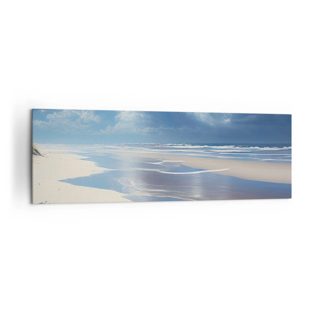 Quadro su tela - Stampe su Tela - Una spiaggia sabbiosa con onde sotto un cielo azzurro - 160x50cm - Vacanze in paradiso - Decorazione murale moderna per soggiorno e camera da letto ARTTOR