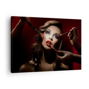 Quadro su tela - Stampe su Tela - Ritratto elegante di una donna che si trucca su uno sfondo scuro - 70x50cm - Bella sognante - Decorazione murale moderna per soggiorno e camera da letto ARTTOR