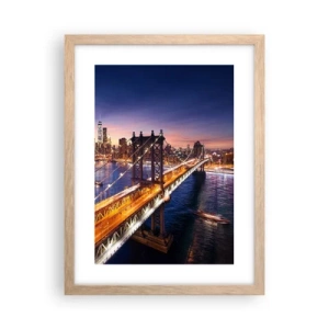 Poster in cornice rovere chiaro - Il ponte luminoso fino al cuore della città - 30x40 cm
